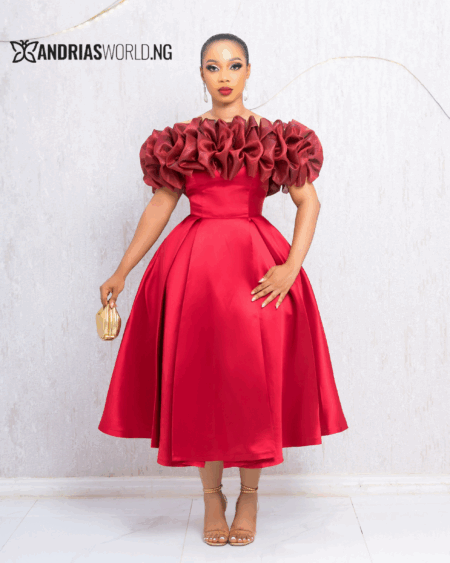 RED MIKADO SKATER DRESS WITH ORGANZA
